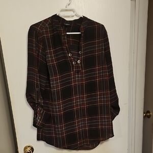 Le Chateau Black and Red Plaid Blouse